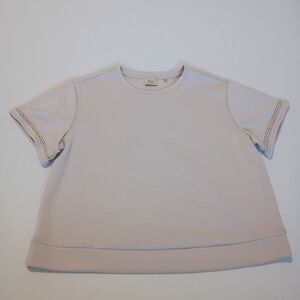 Elie Thari 1X Soft Cottagecore Neutral Flower Crochet Detail Sleeved Blouse